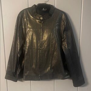 Torrid Black Gold Metallic Jacket 3X Glam Mob Wife Bold Goth Rock Festival Club